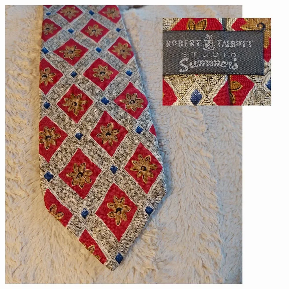 Robert Talbott Studio Summer's Men's Tie Artwork Floral Gold Flower Framed